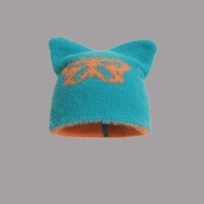 Cozy Star Cat Ear Beanie: Warm Wool Blend Hat for Autumn/Winter