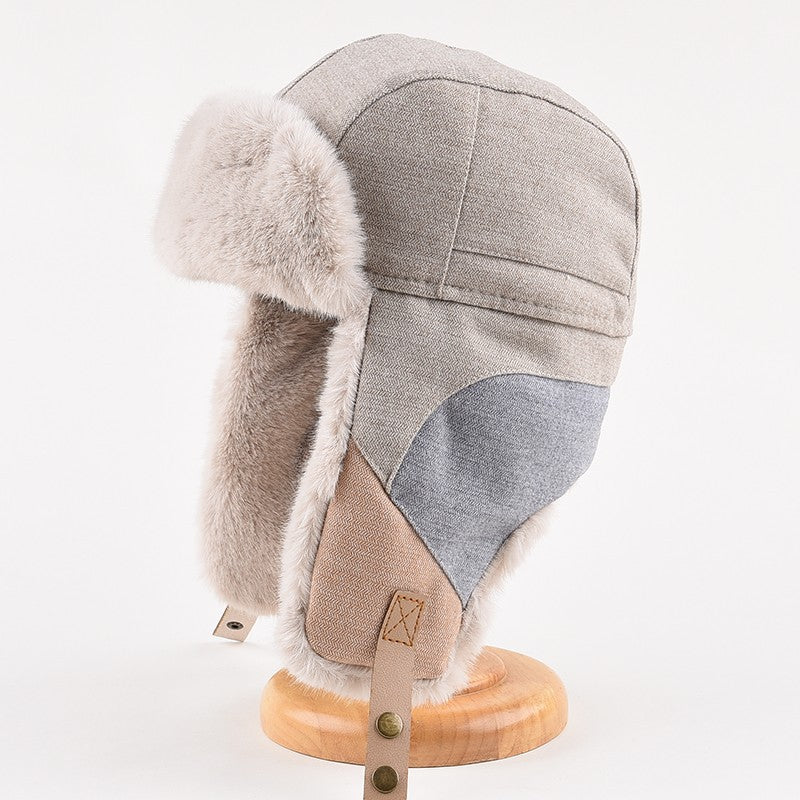 Warm Spliced Lei Feng Hat - Windproof Plush Ear Protection