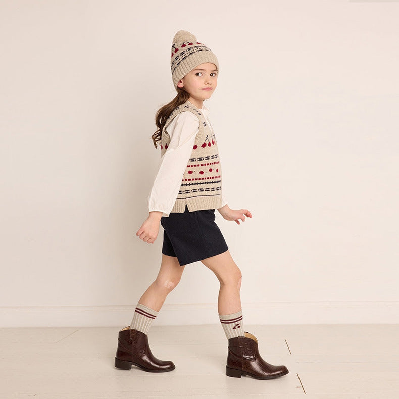 Girls' Cherry Wool Knit Hat - French Style