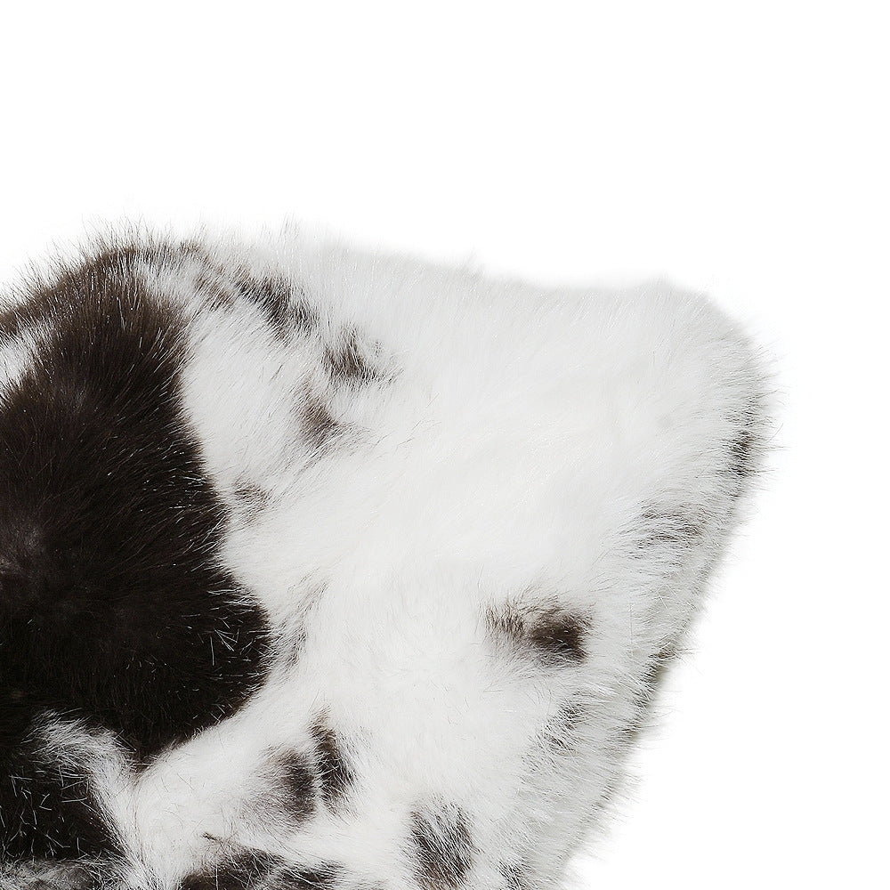 Cozy Cow Print Faux Fur Fisherman Hat