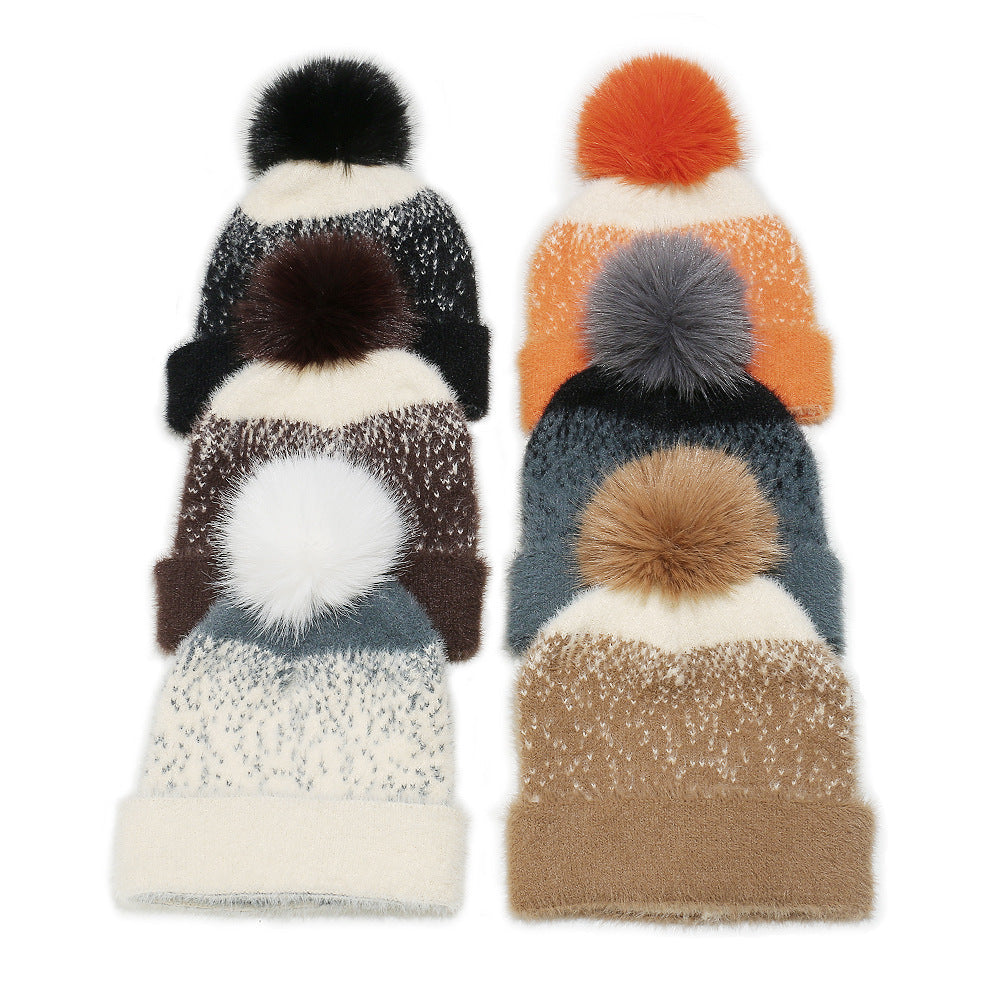 Faux Mink Knit Beanie with Ear Protection