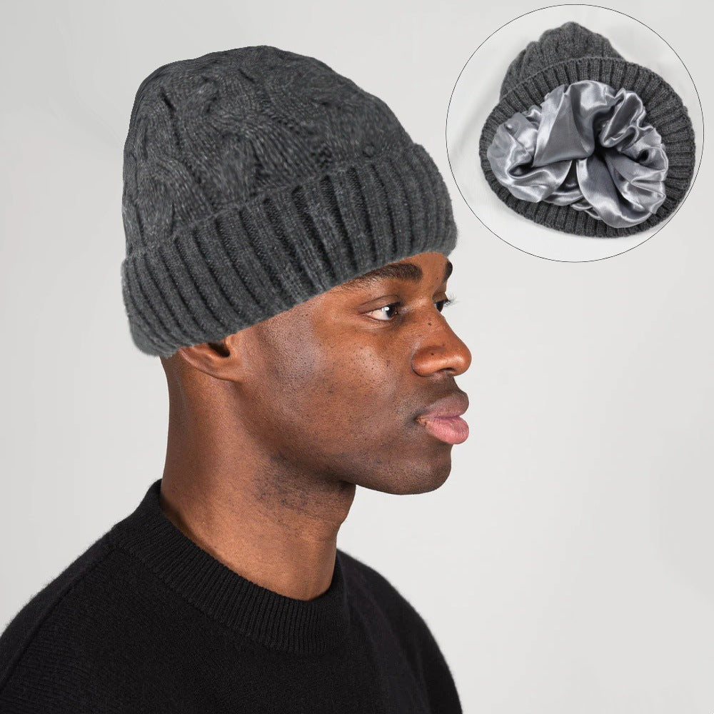 Cashmere Blend Cable Knit Beanie - Satin Lined