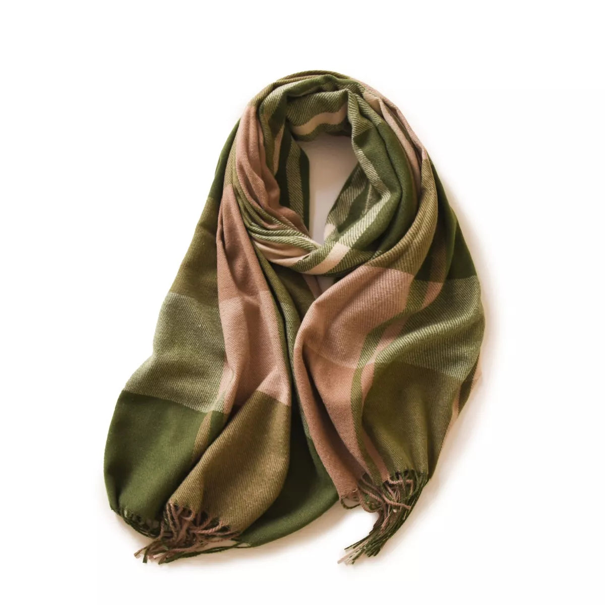 Two Tone Plaid Fringe Scarf