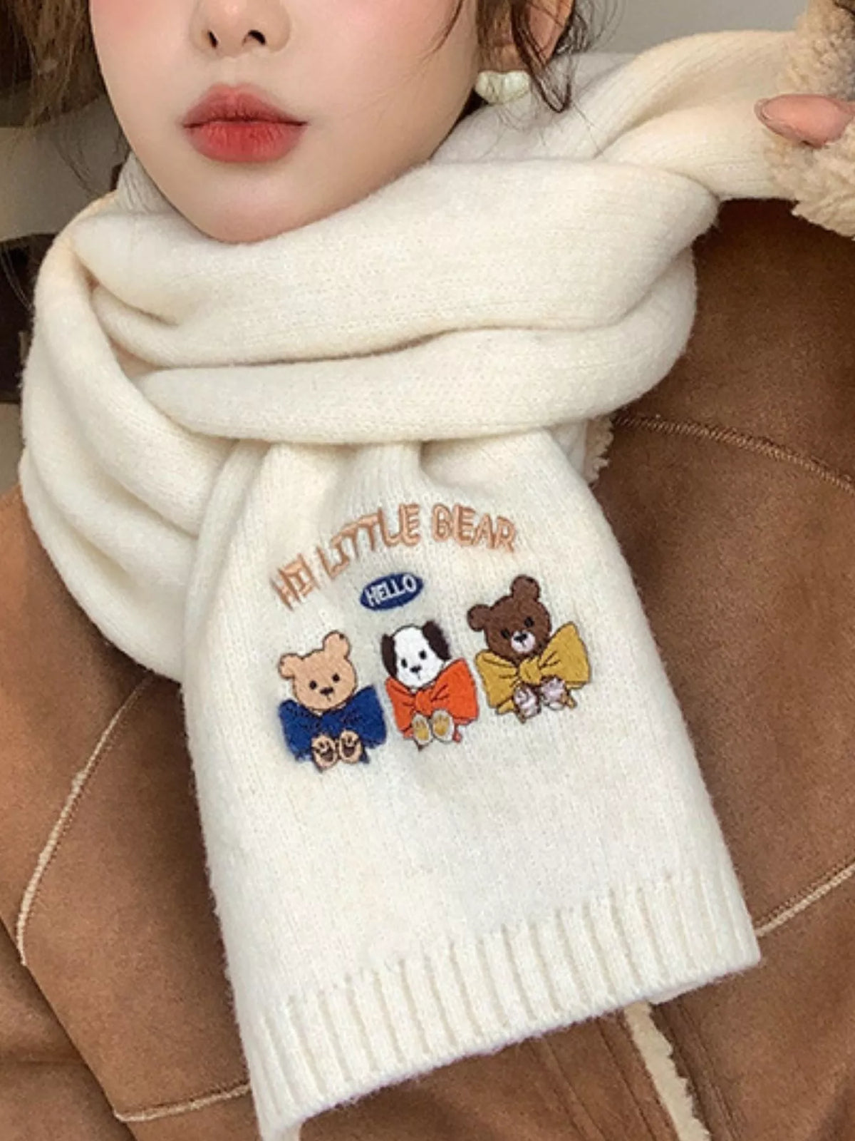Embroidered Cartoon Warm Scarf