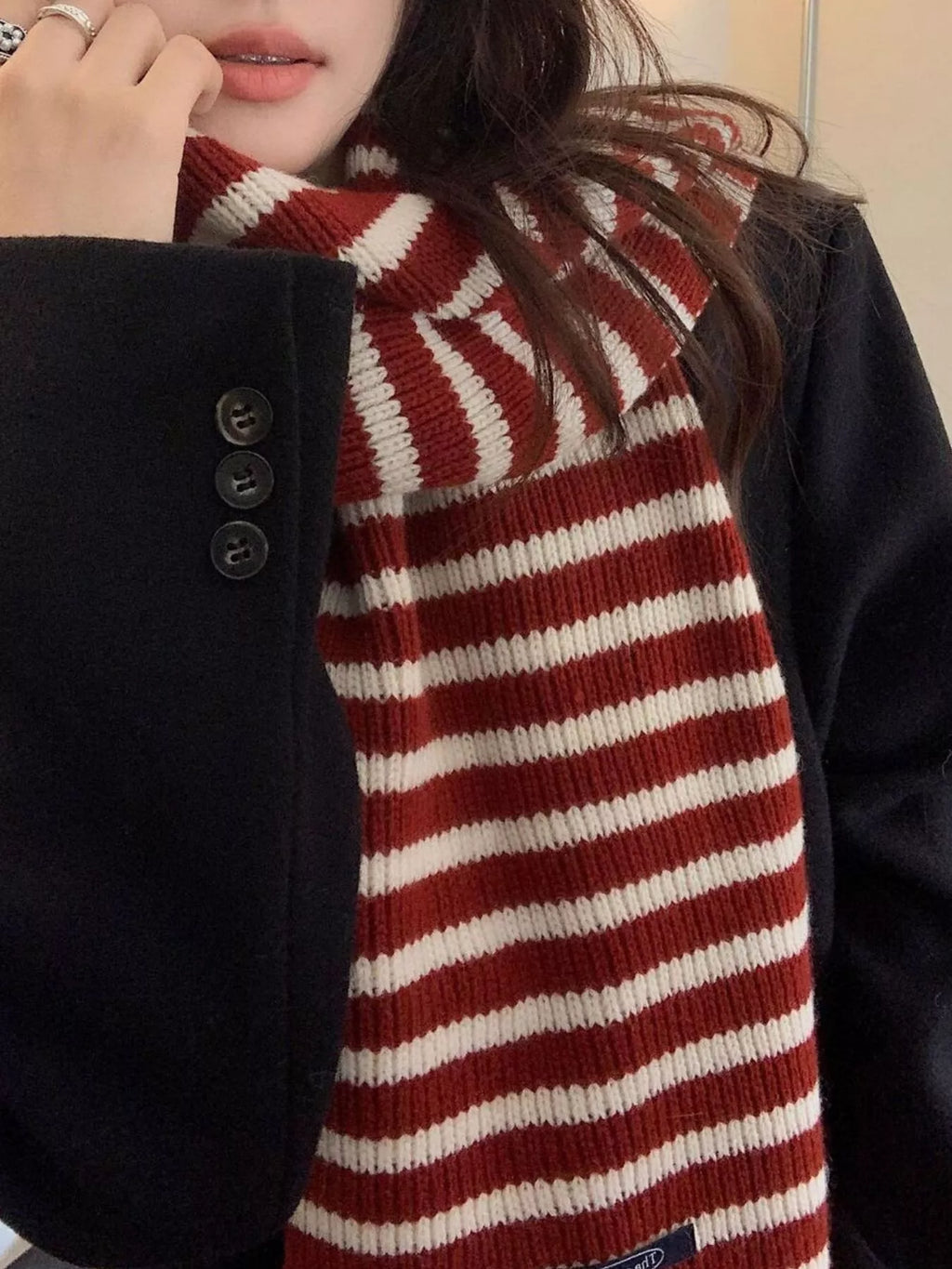 Wool Striped Knitted Winter Scarf