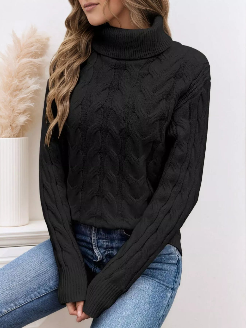Chunky Cable Knit Turtleneck Sweater