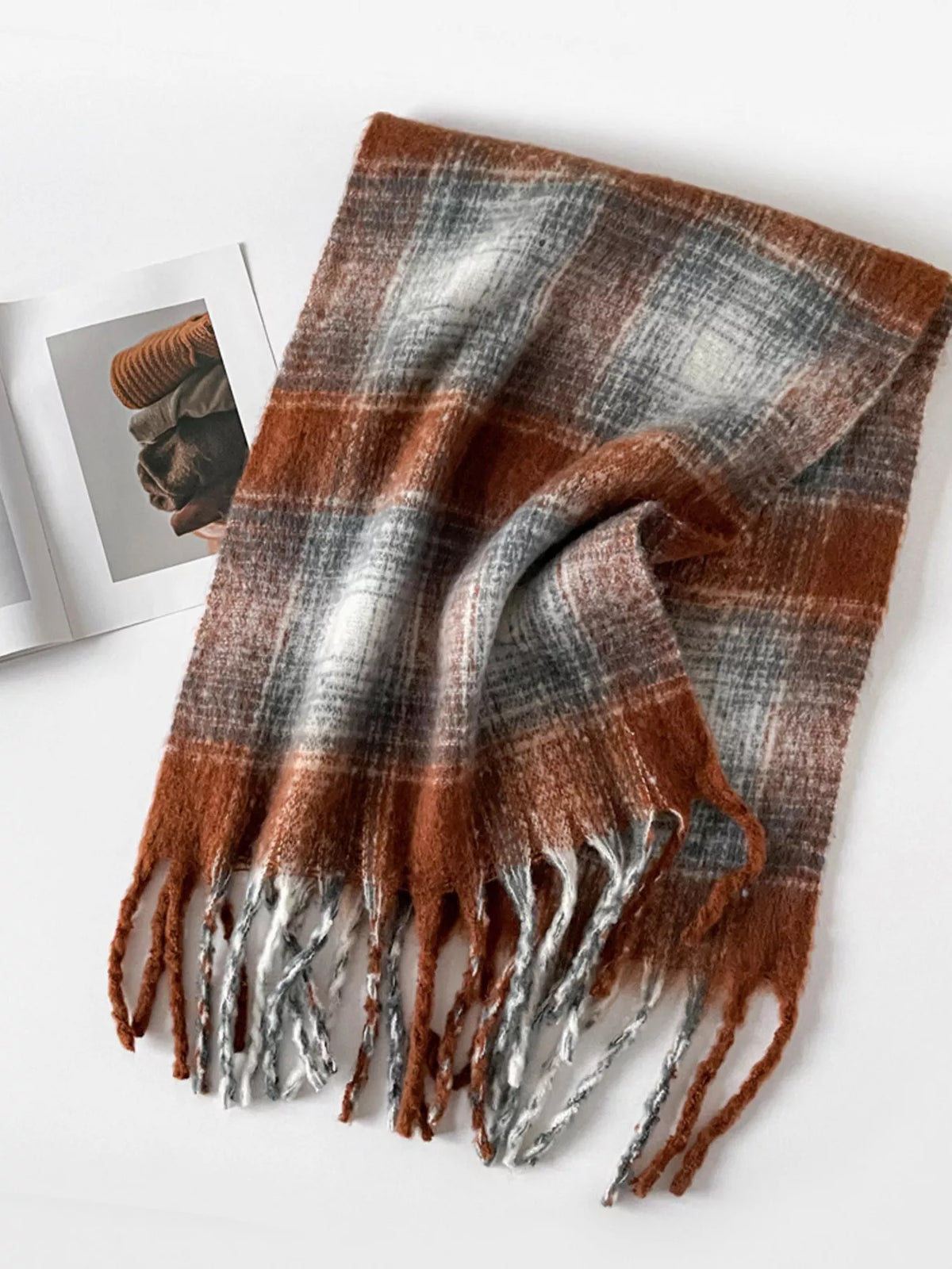 Oversized Sherbet Plaid Fringe Blanket Scarf
