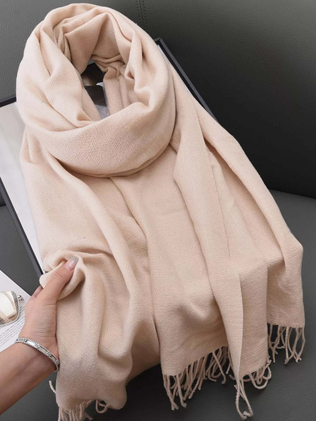 Solid Color Fine Fringe Scarf