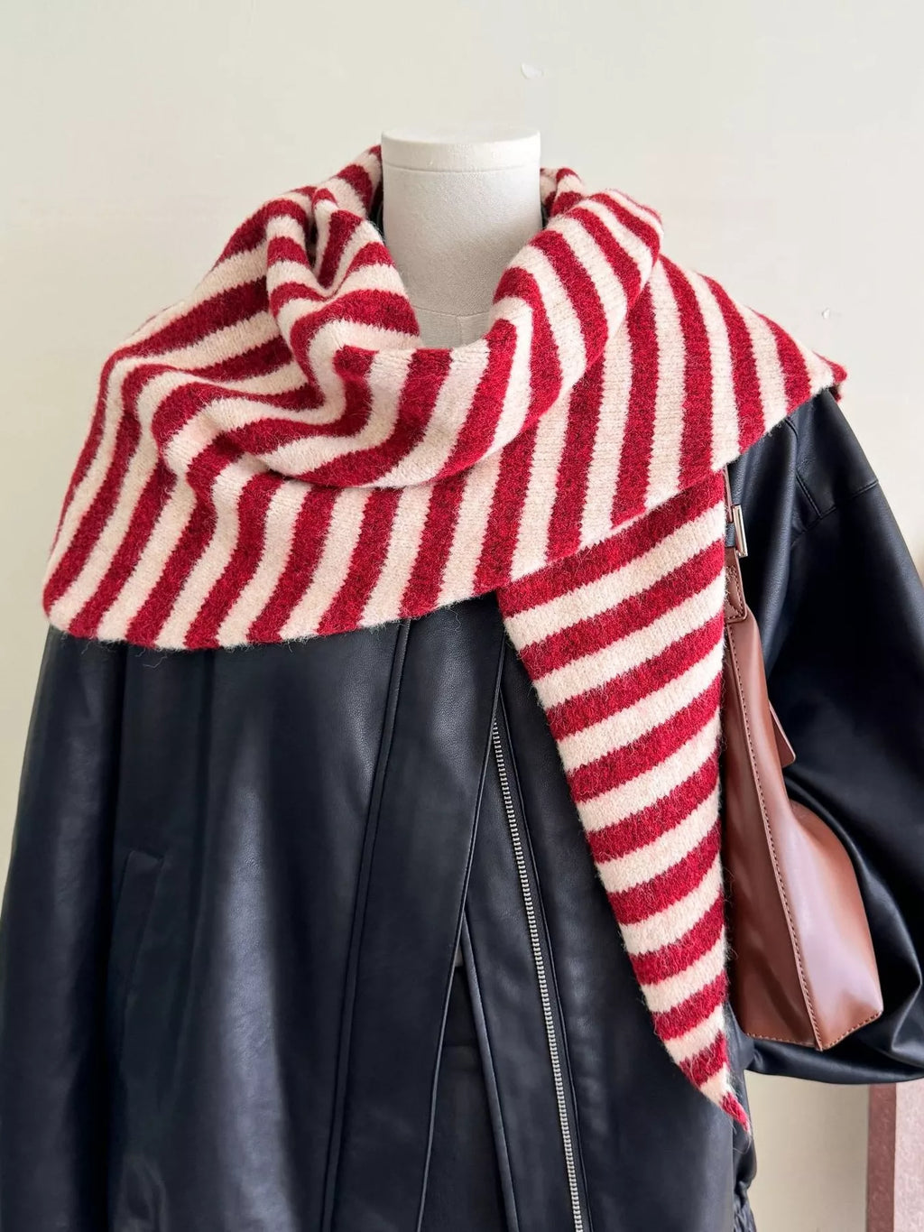 Diagonal Striped Knitted Winter Scarf