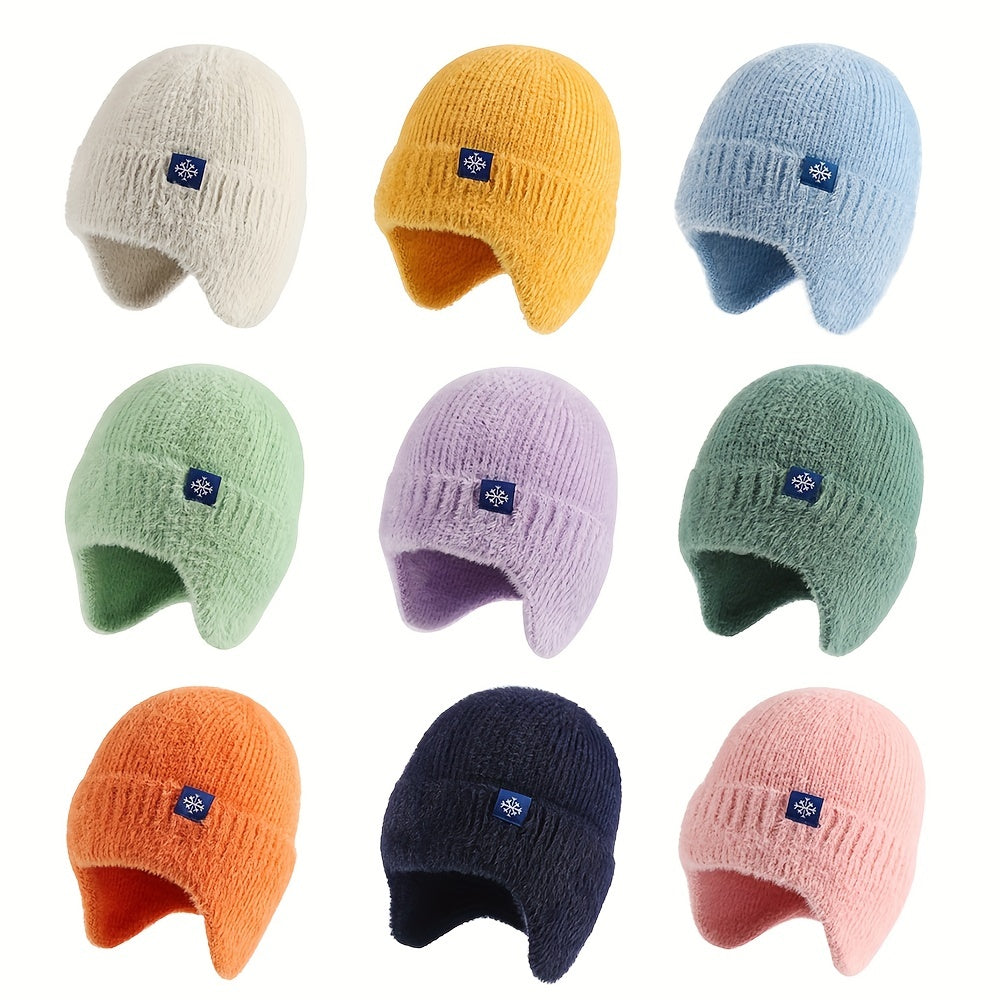 Pandaize Snowflake Label Knit Ear Flap Beanie - Coldproof Dome Hat