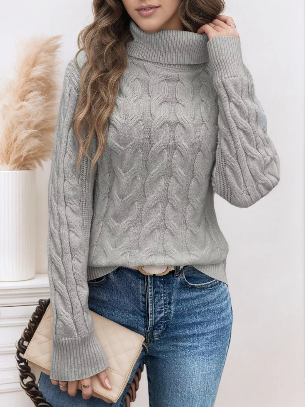 Chunky Cable Knit Turtleneck Sweater