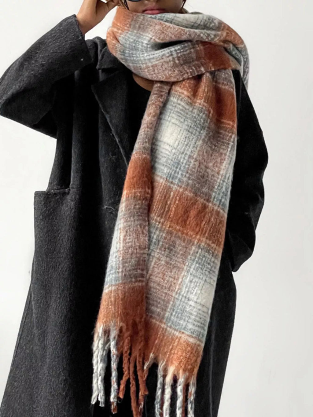 Oversized Sherbet Plaid Fringe Blanket Scarf