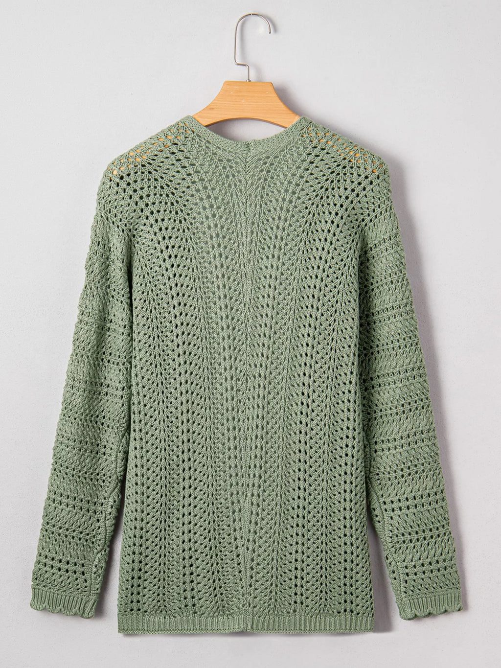 Scalloped Edge Eyelet Knit Batwing Cardigan