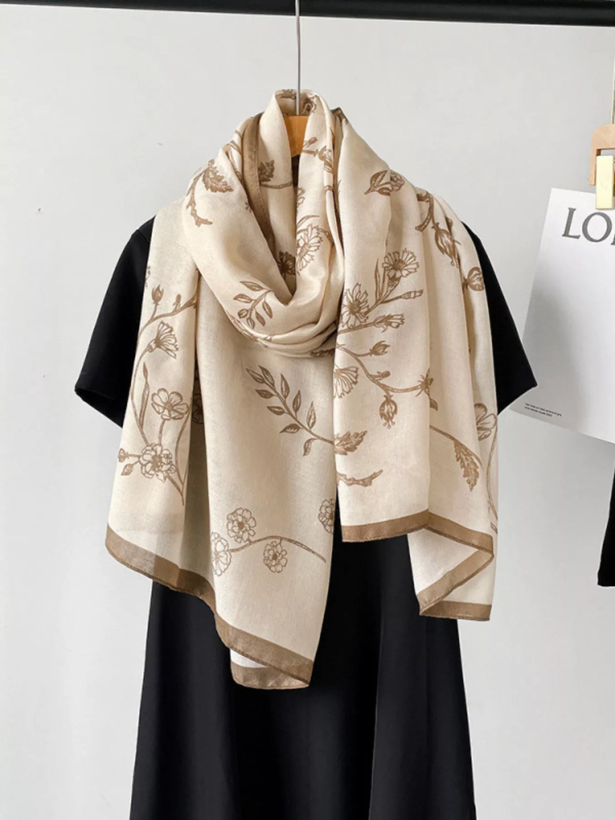 Floral Print Lightweight Scarf with Contrast Border