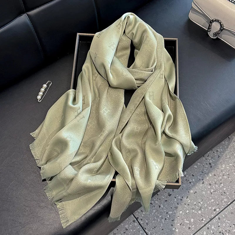 Raw Hem Lightweight Letter Jacquard Scarf