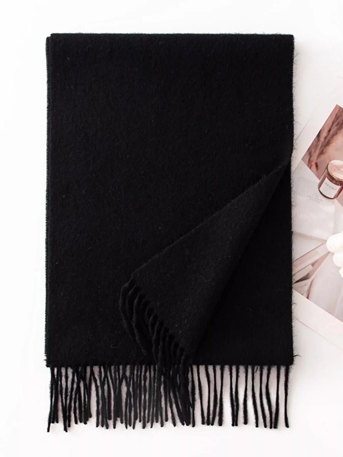 Solid Color Wool Fringe Scarf