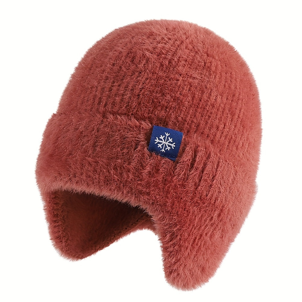 Pandaize Snowflake Label Knit Ear Flap Beanie - Coldproof Dome Hat