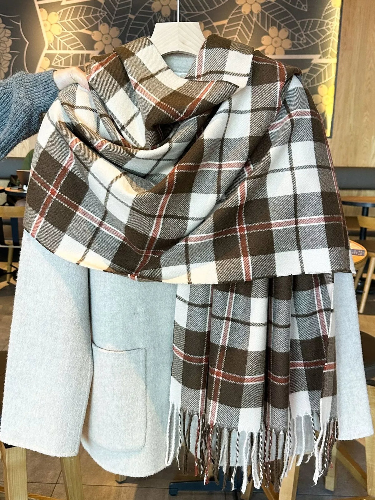 Classic Wide Blanket Plaid Fringe Scarf