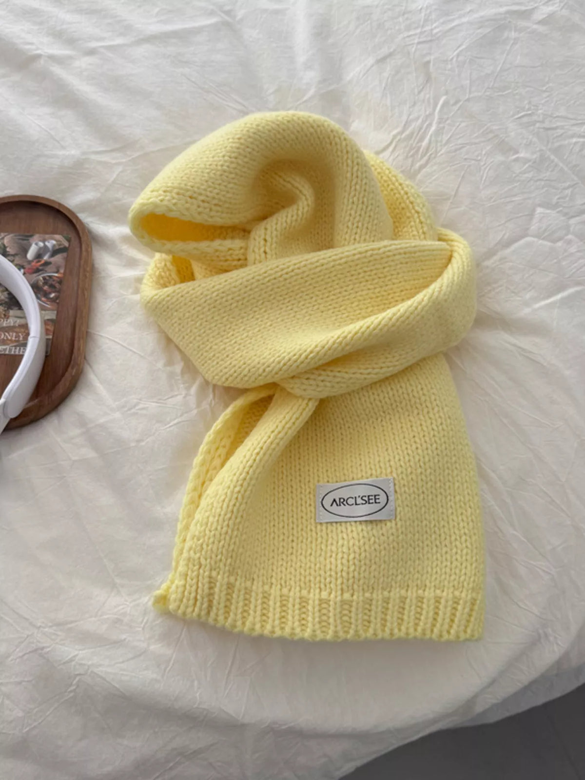 Solid Color Knitted Winter Scarf with Ribbed Ends