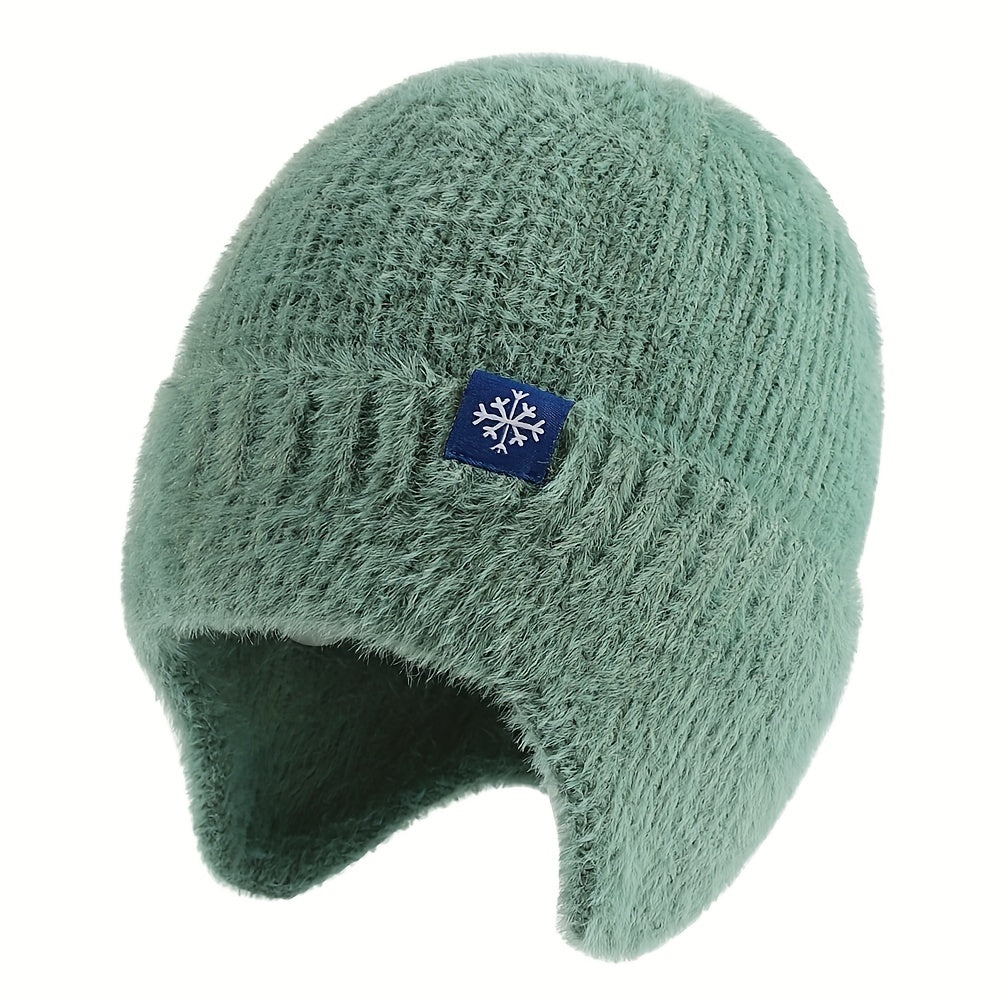 Pandaize Snowflake Label Knit Ear Flap Beanie - Coldproof Dome Hat