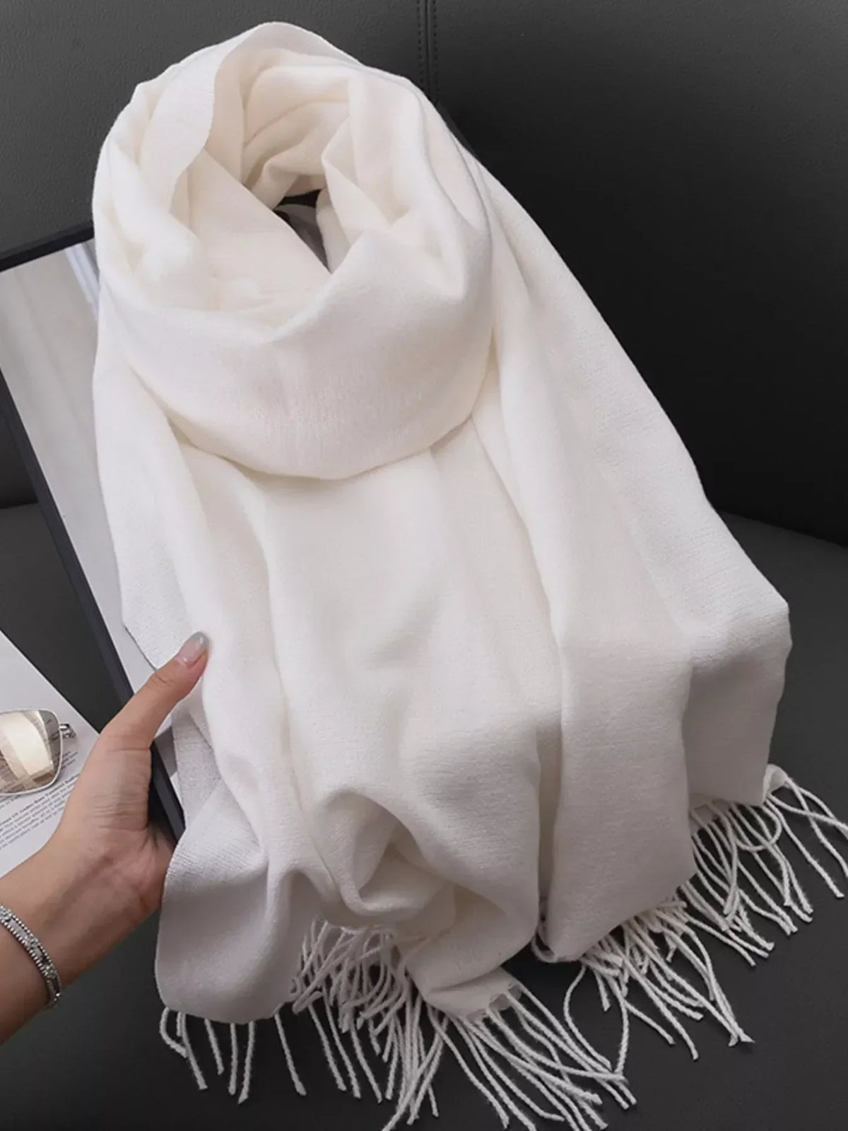 Solid Color Fine Fringe Scarf