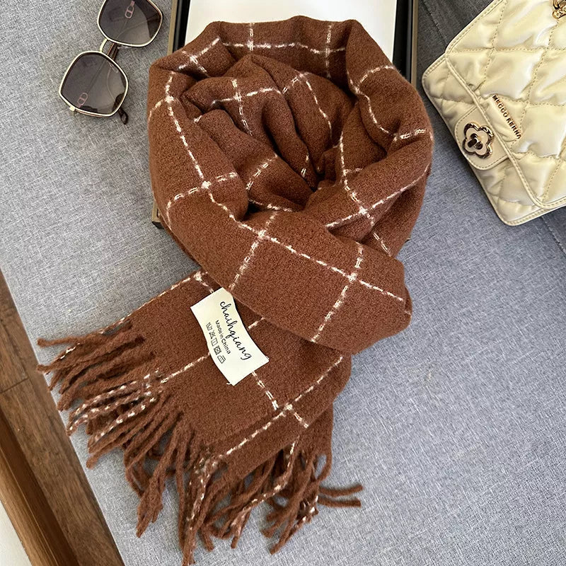 Fringe Plaid Winter Scarf