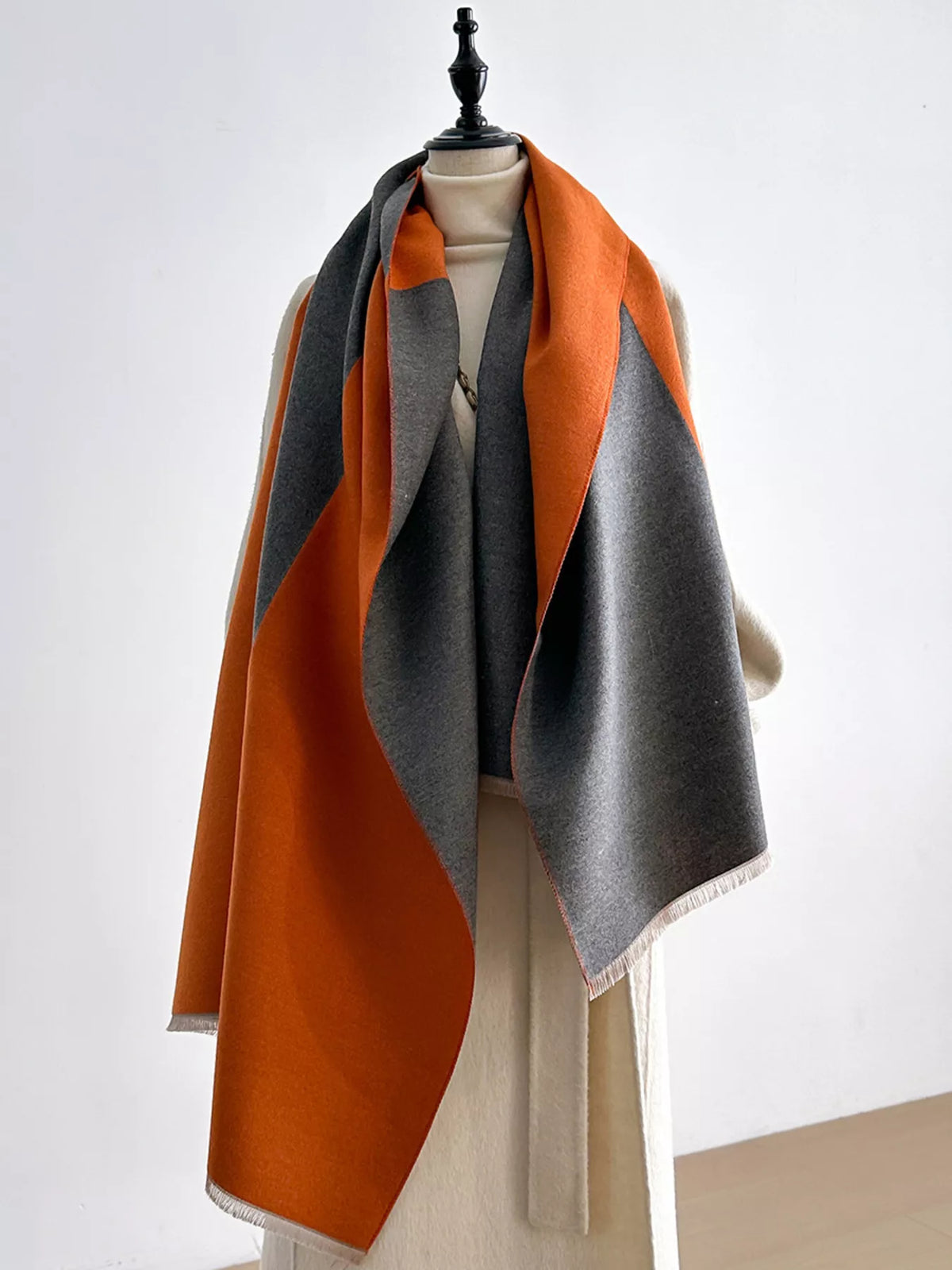 Two-Tone Raw Hem Scarf