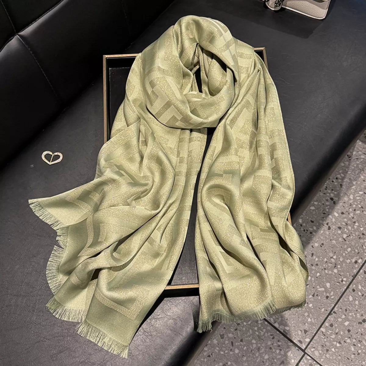 Raw Hem Lightweight Tonal Check Scarf