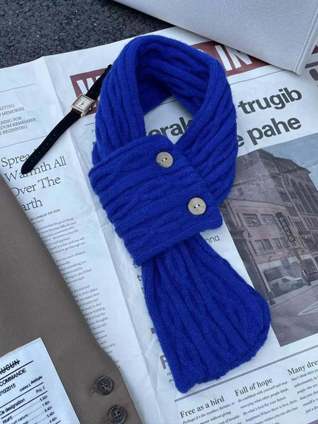 Button Accent Knitted Winter Scarf