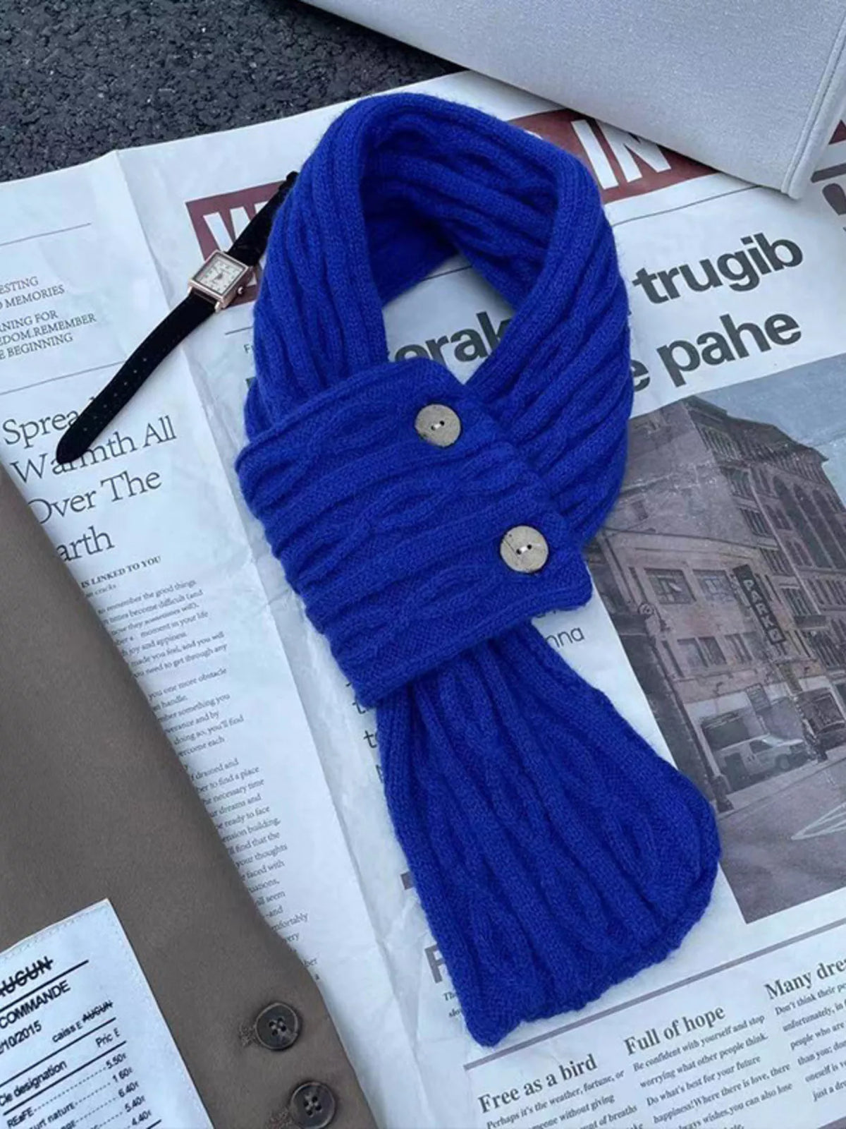 Button Accent Knitted Winter Scarf