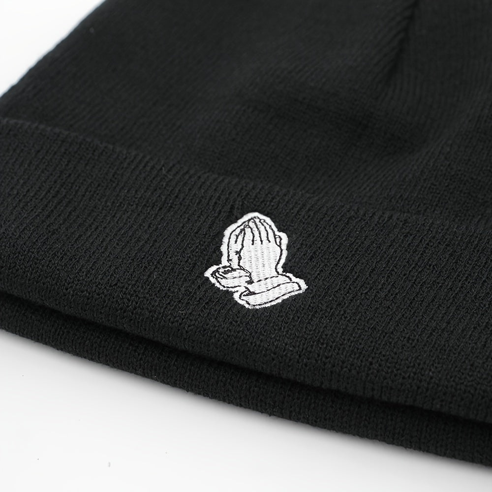 Pandaize Thanks Embroidery Graphic Black Beanie: Stylish, Lightweight Knit Hat for Autumn & Winter