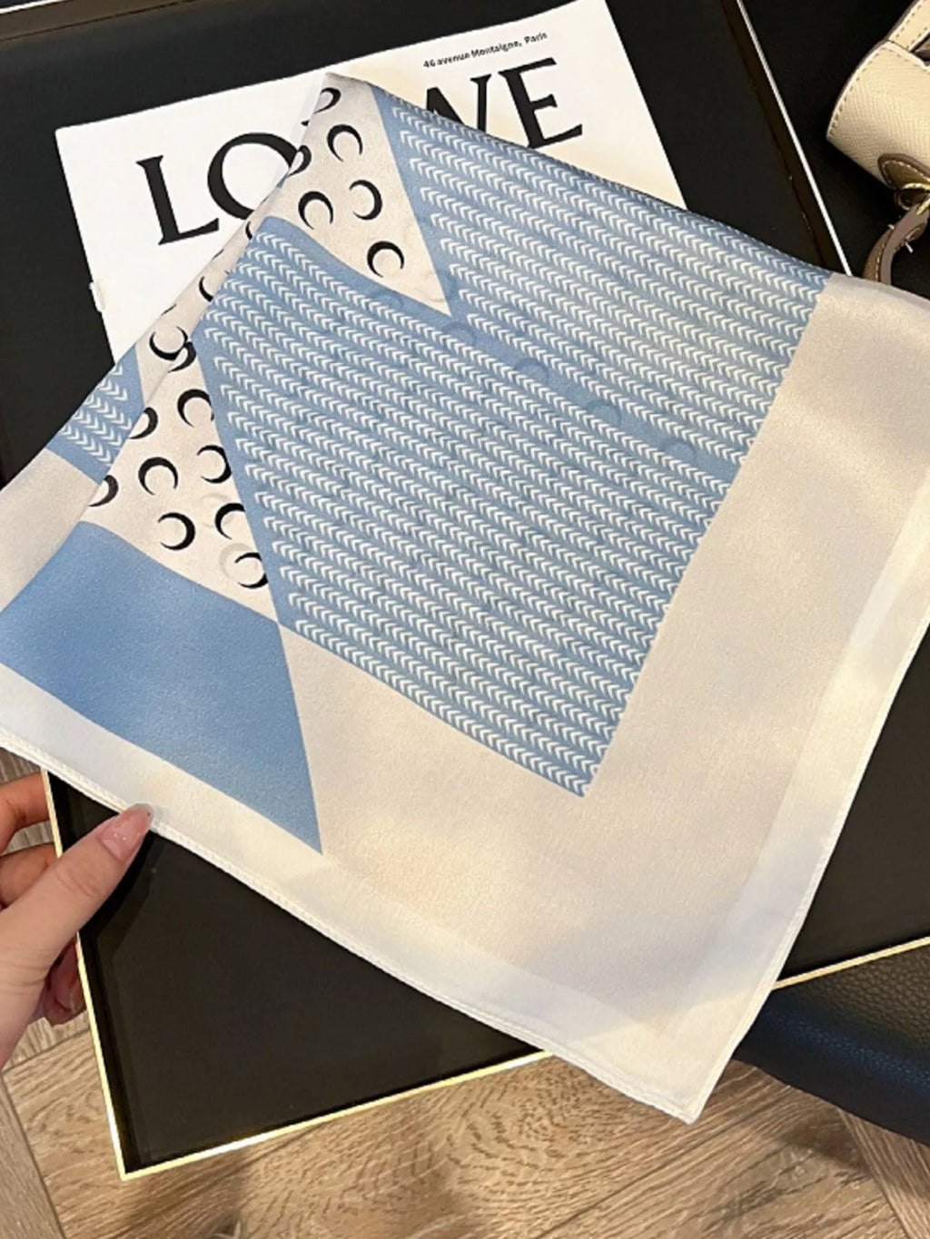 Light Blue Printed Silk Square Scarf