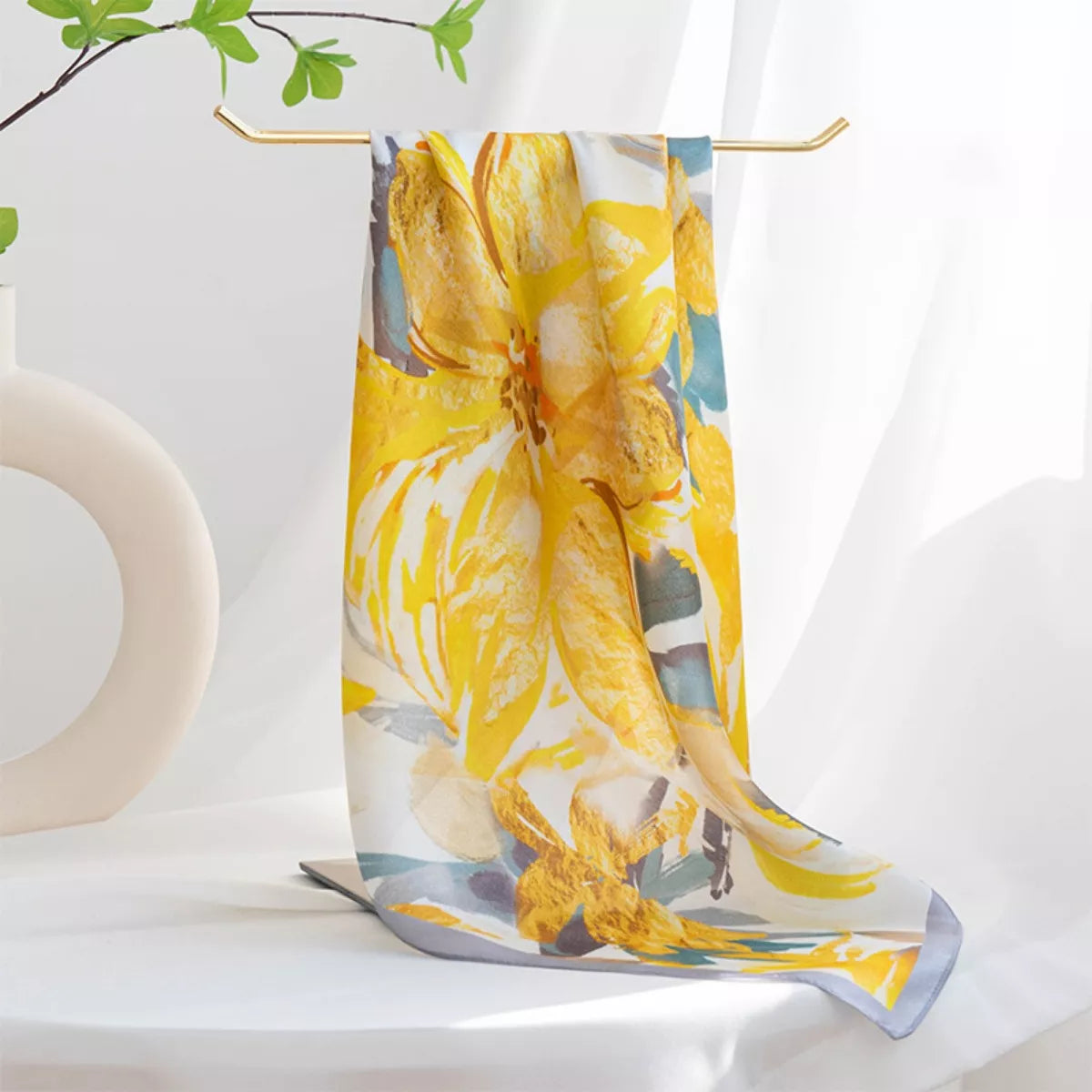 Sherbet Floral Print Silk Square Scarf