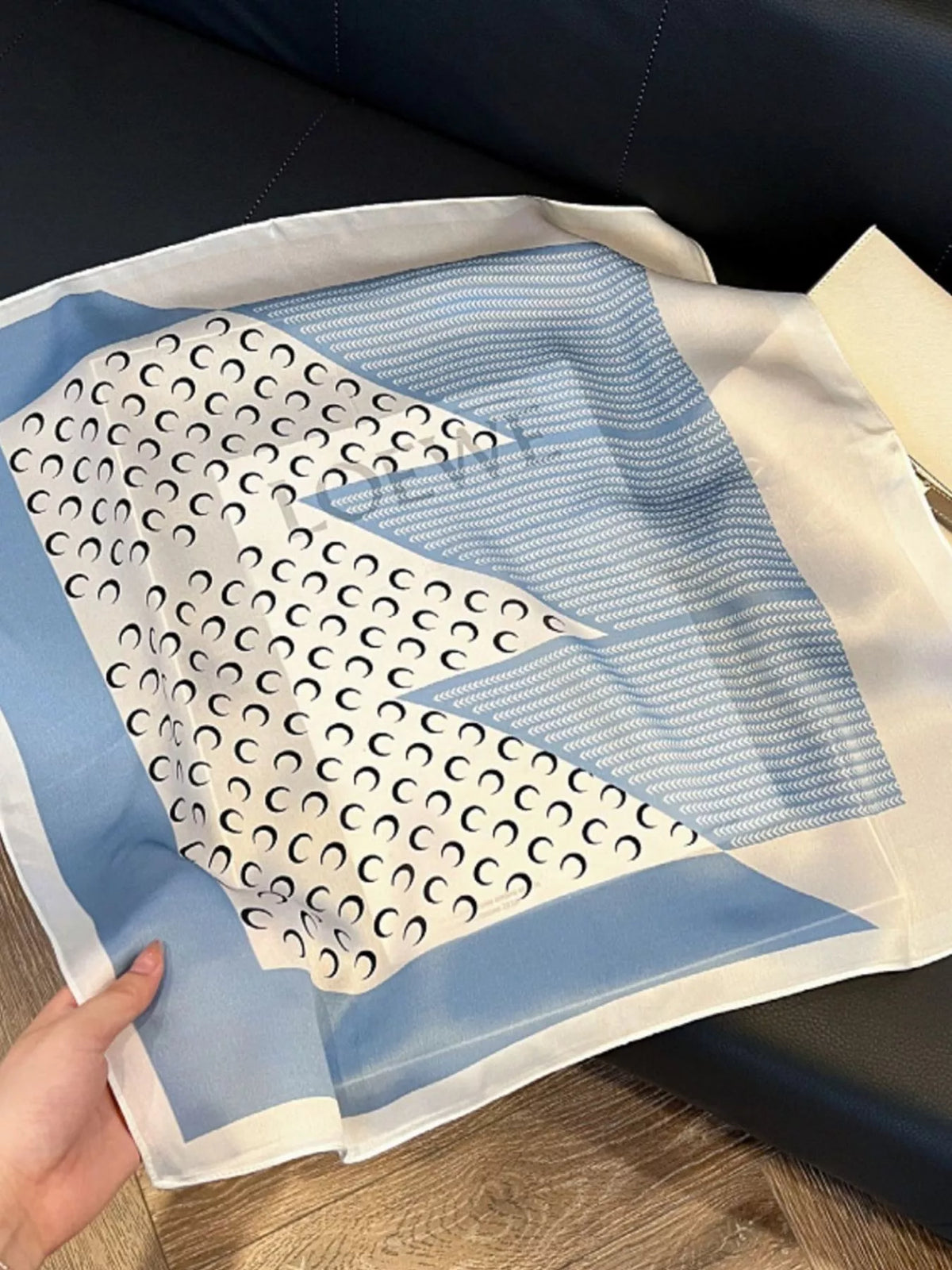 Light Blue Printed Silk Square Scarf