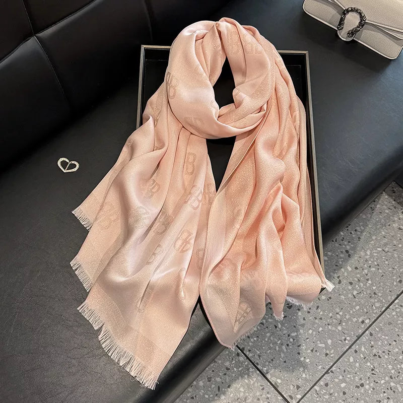 Raw Hem Lightweight Border Letter Print Scarf