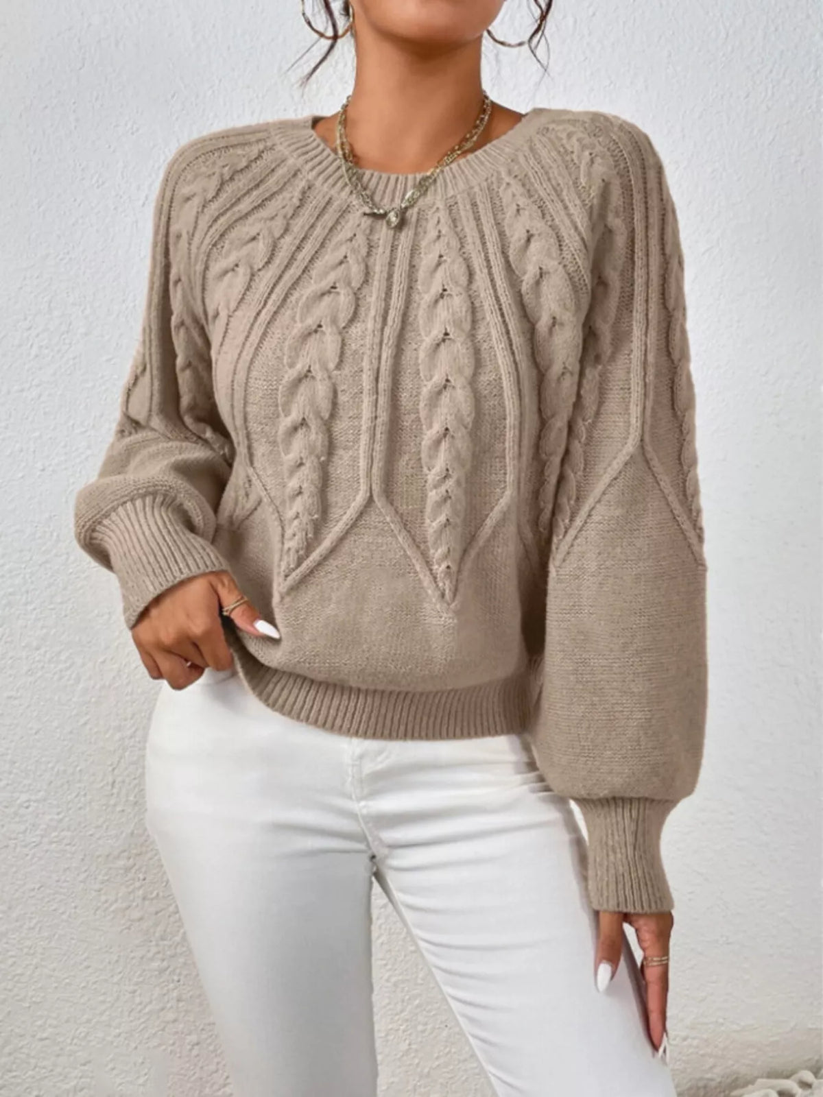 Cable Knit Ribbed Long Sleeve Sweater