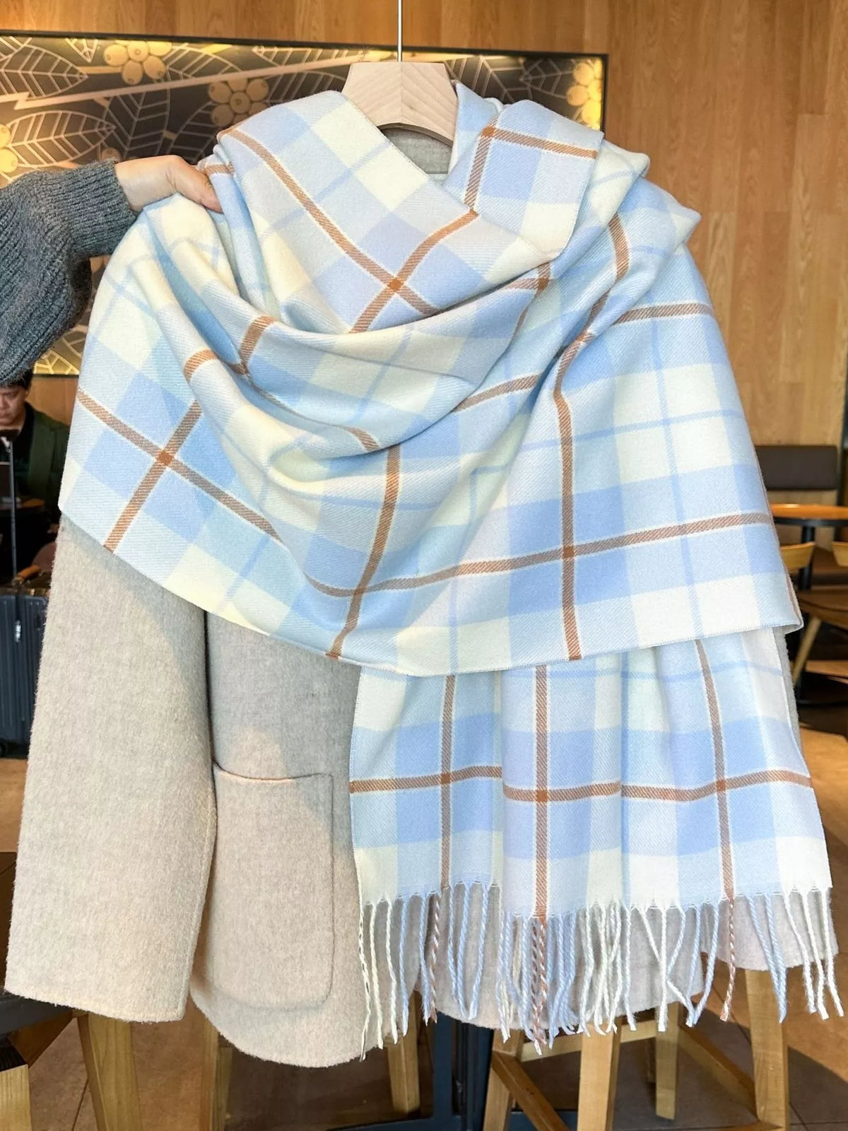 Classic Wide Blanket Plaid Fringe Scarf
