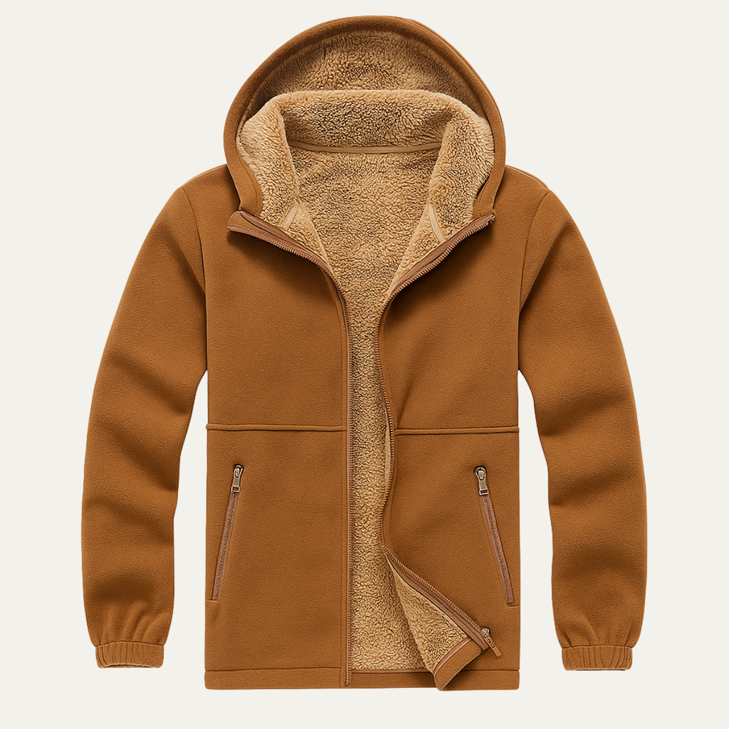 Warm Men's Fleece Hooded Zip Up Winter Jacket
