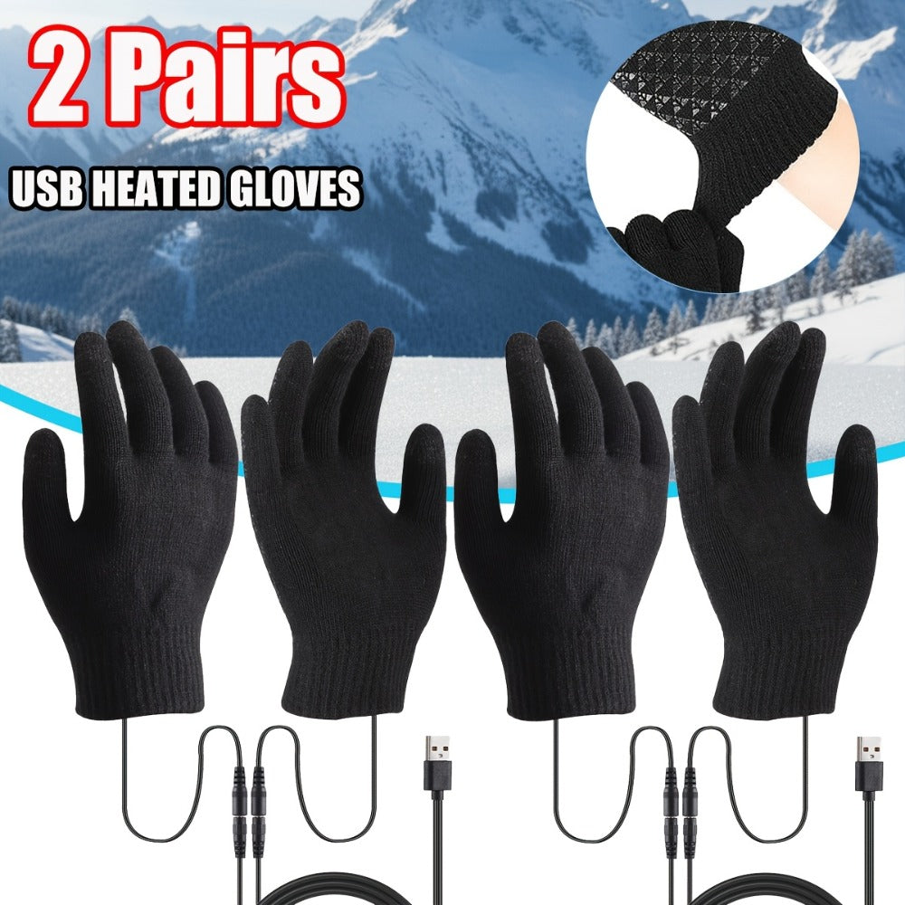 USB-Powered Full-Finger Heated Gloves with Touchscreen Fingertips, Anti-Slip Palms and Black or Gray Pair Options