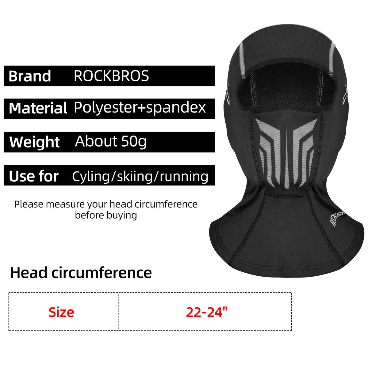 ROCKBROS Windproof Winter Fleece Balaclava for Men - Ski, Cycling, Motorcycle Mask