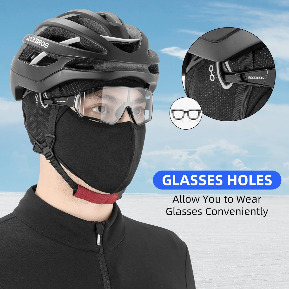 ROCKBROS Skull Cap Helmet Liner, Winter Thermal Cycling Hat with Glasses Holes, Beanie