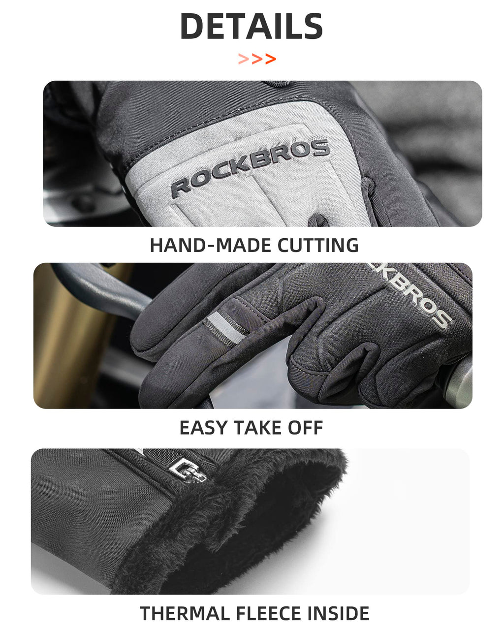 ROCKBROS Winter Cycling Thermal Running Ski Touchscreen Snow Gloves for Outdoor Sports