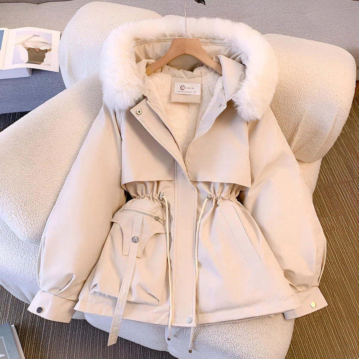 Ladies Winter Parka Coat with Faux Fur Hood