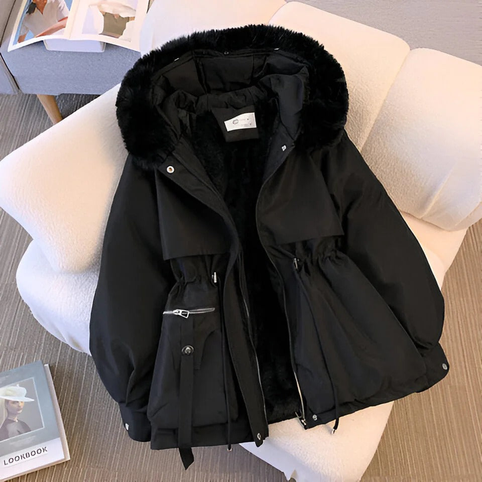 Ladies Winter Parka Coat with Faux Fur Hood