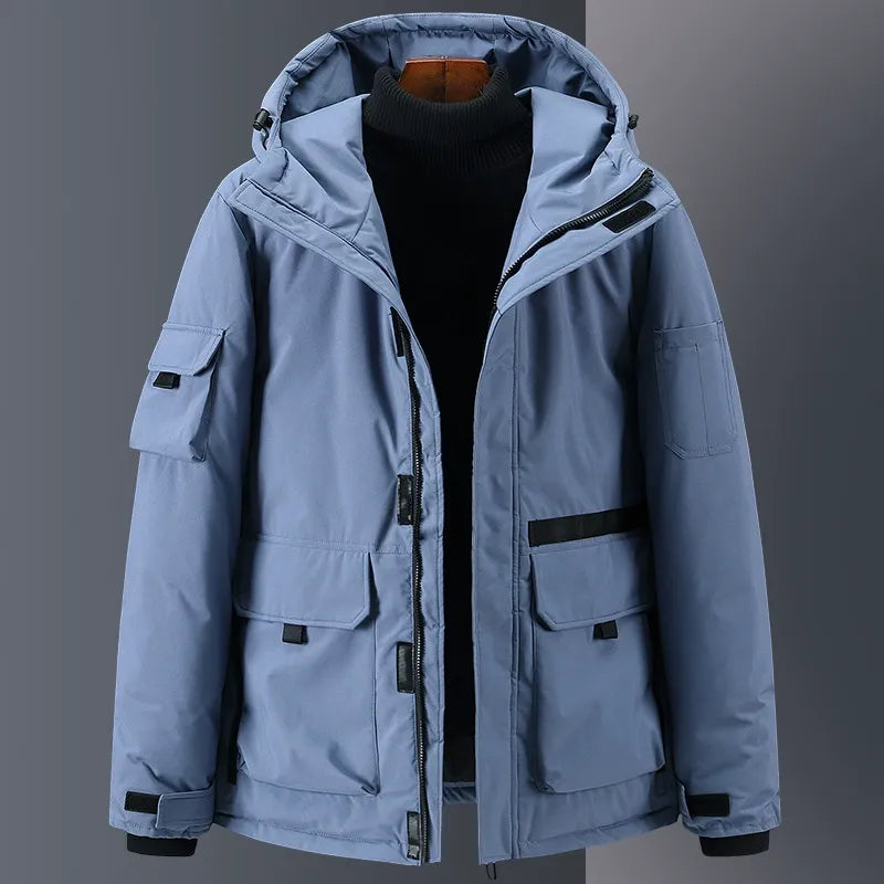 Warm Waterproof Mens Parka Coat with Hood and Pockets