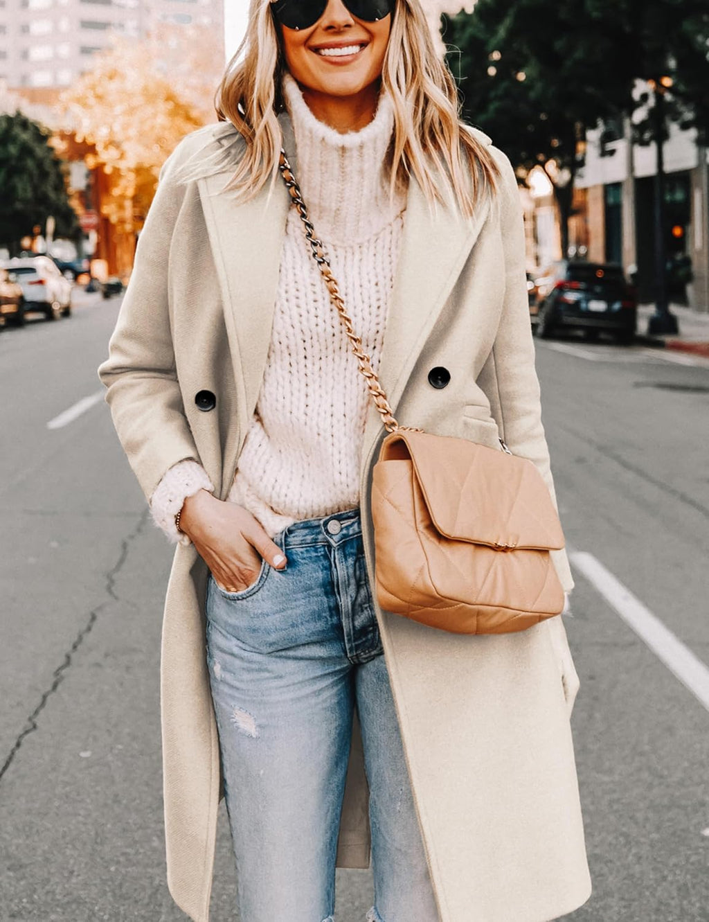 Women's Warm Woolen Coat with Classic Collar - Sofia