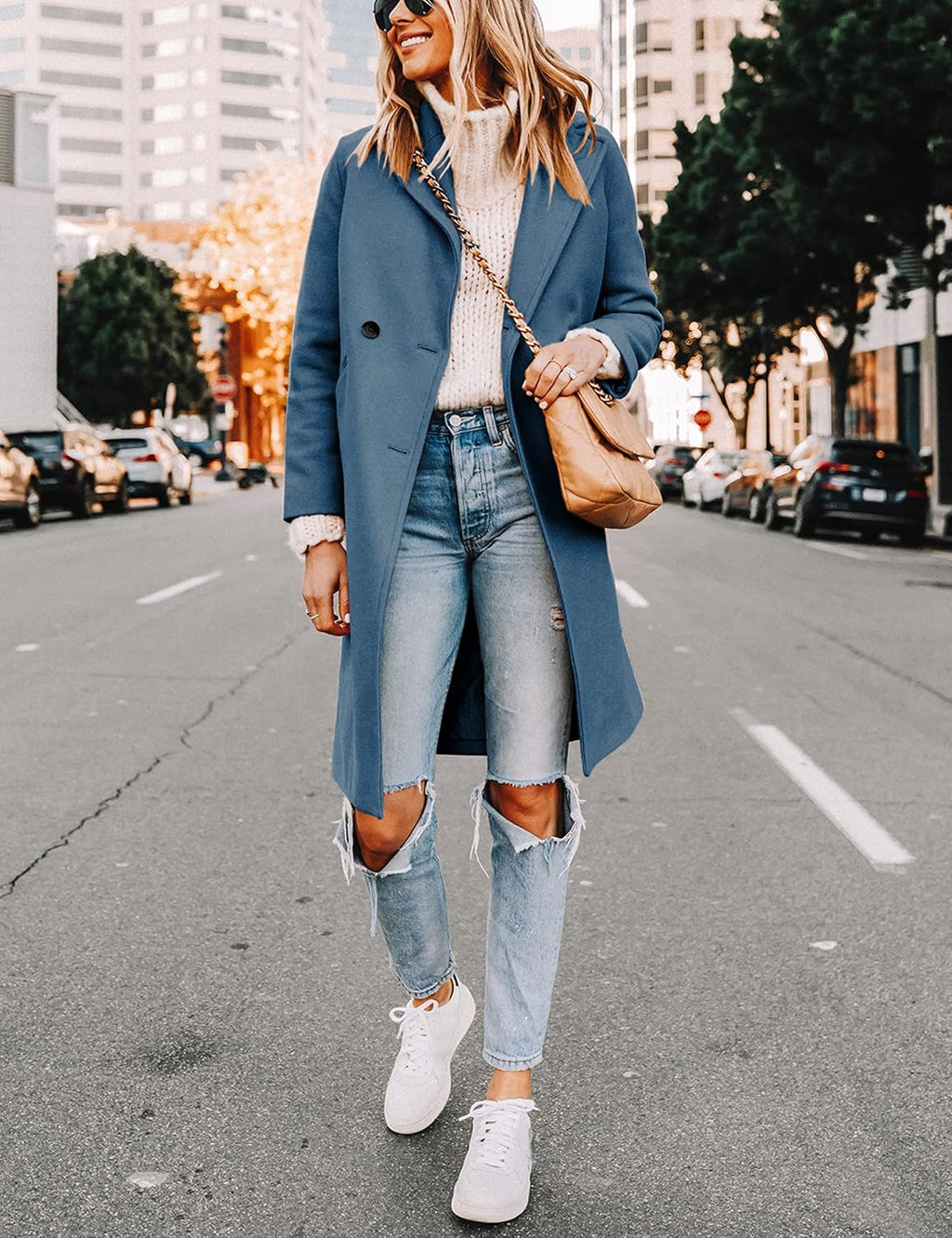 Women's Warm Woolen Coat with Classic Collar - Sofia