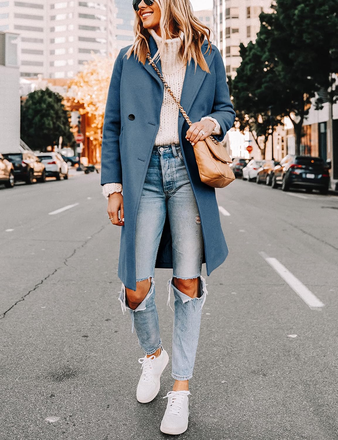 Women's Warm Woolen Coat with Classic Collar - Sofia