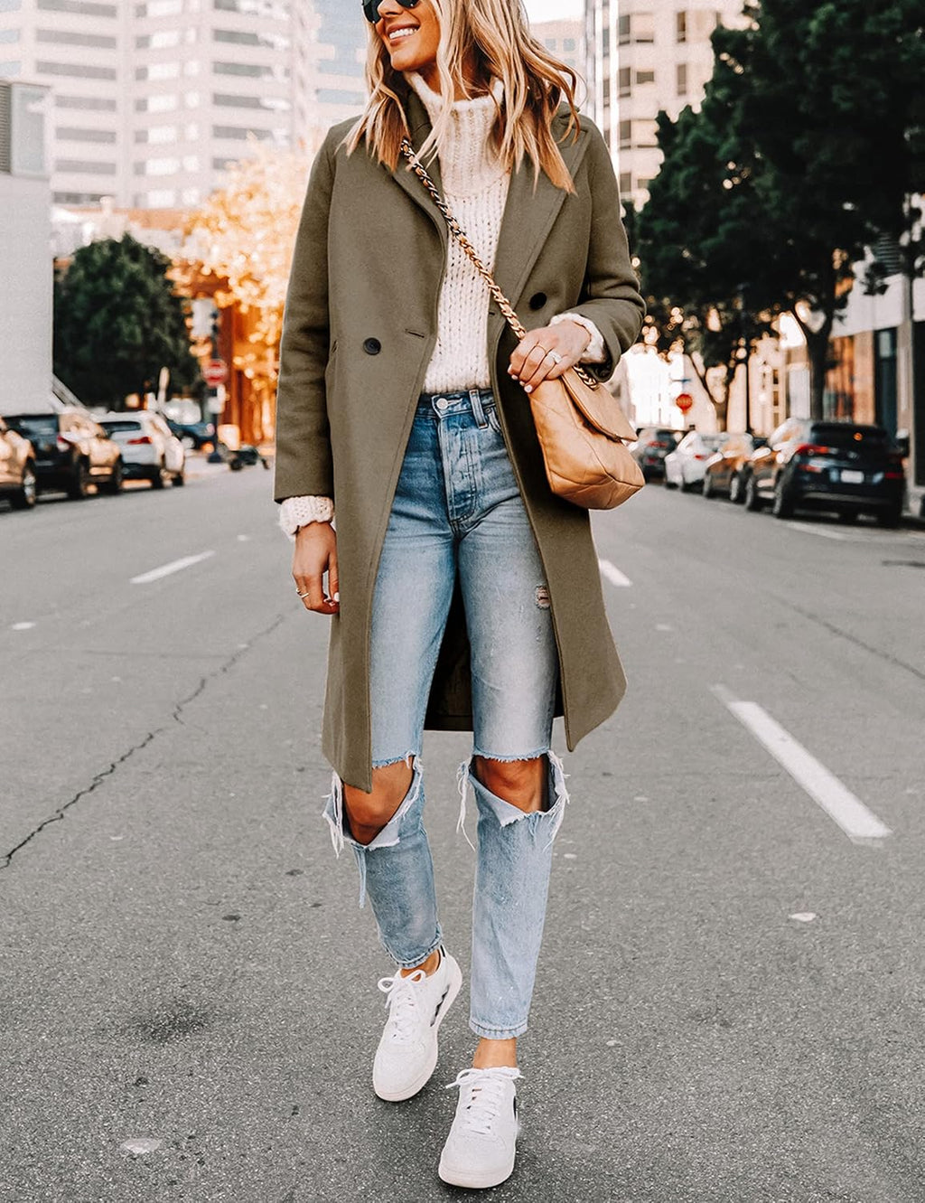 Women's Warm Woolen Coat with Classic Collar - Sofia