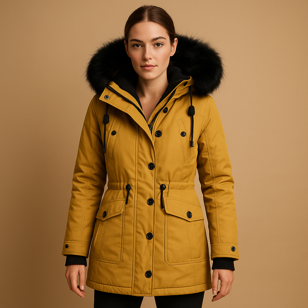 Long waterproof winter coat with fur hood for women | Isabella